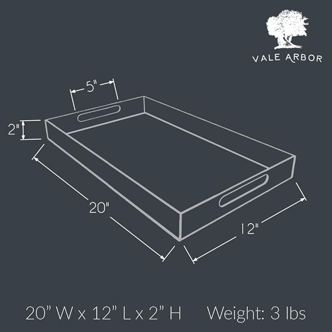 Clear Large Acrylic Serving Tray 20x12, Waterproof Modern Coffee Table Tray with Handles, Decorative Rectangle Acrylic Organizers for Living Room, Bar Cart, Bathroom Decor & Vanity Desk Decor