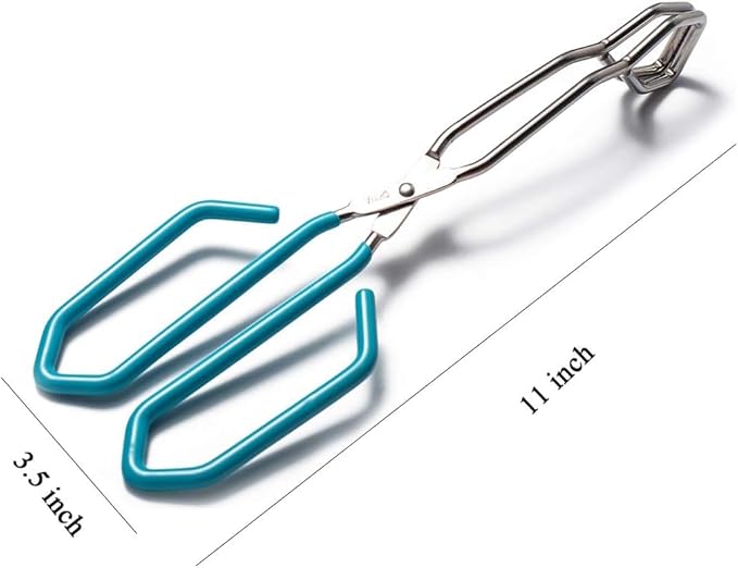 Hiash Stainless Steel Scissor Tongs, Heavy Duty, Kitchen Tongs for Food Cooking Barbecue BBQ Grilling and Serving (2pcs Blue)