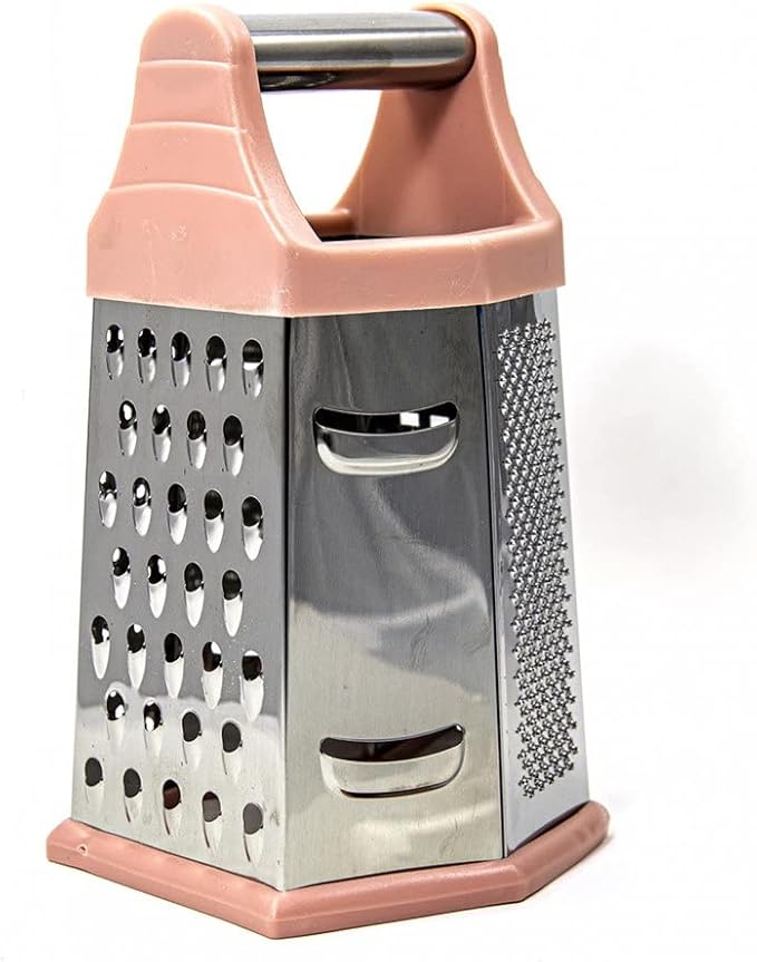 Beille 6 Side Stainless Steel Grater Top Handle Zester Slicer 7.75 Inch, Pink