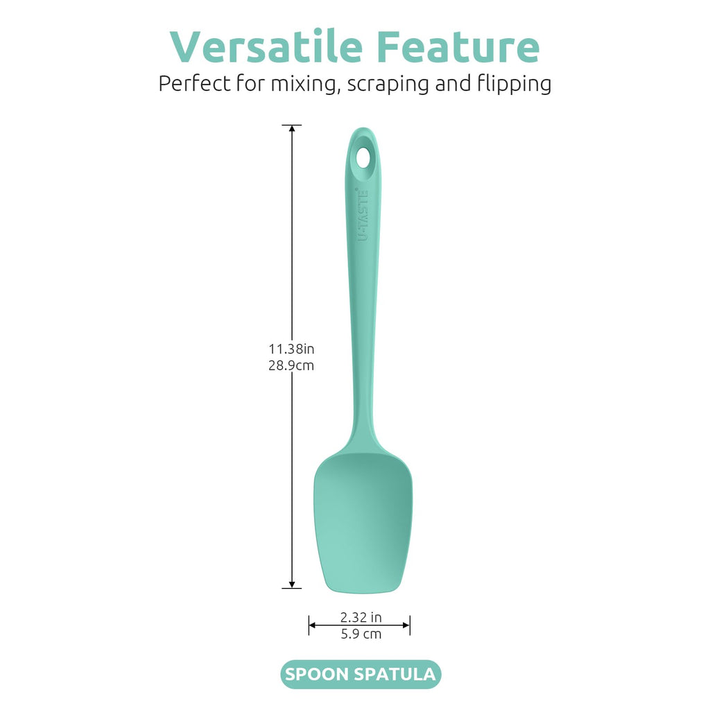 U-Taste Silicone Spoon Spatula Set of 3, 600°F High Heat Temp, Aqua Sky