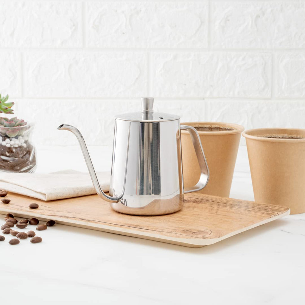 Restaurantware Pour Over Kettle Pack of 1 Stainless Steel 12 oz Precision Spout Gooseneck Coffee Kettle With Ergonomic Handle, Corrosion-Resistant for Artisan Brewing, Silver