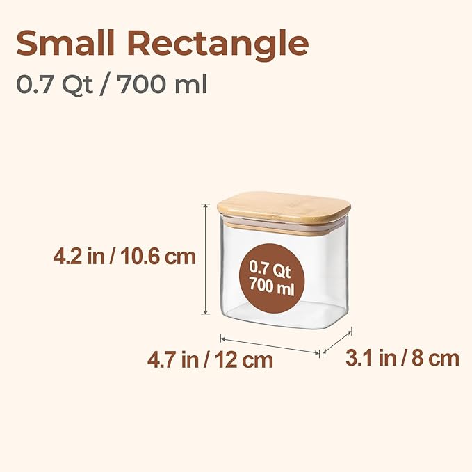 ComSaf Small Glass Containers With Lids 0.7 Qt, Set of 6 Glass Storage Jars