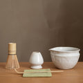 WUSEI Matcha Set with Handmade Ceramic Bowl & Bamboo Whisk, Pearl Gray,6-Pc