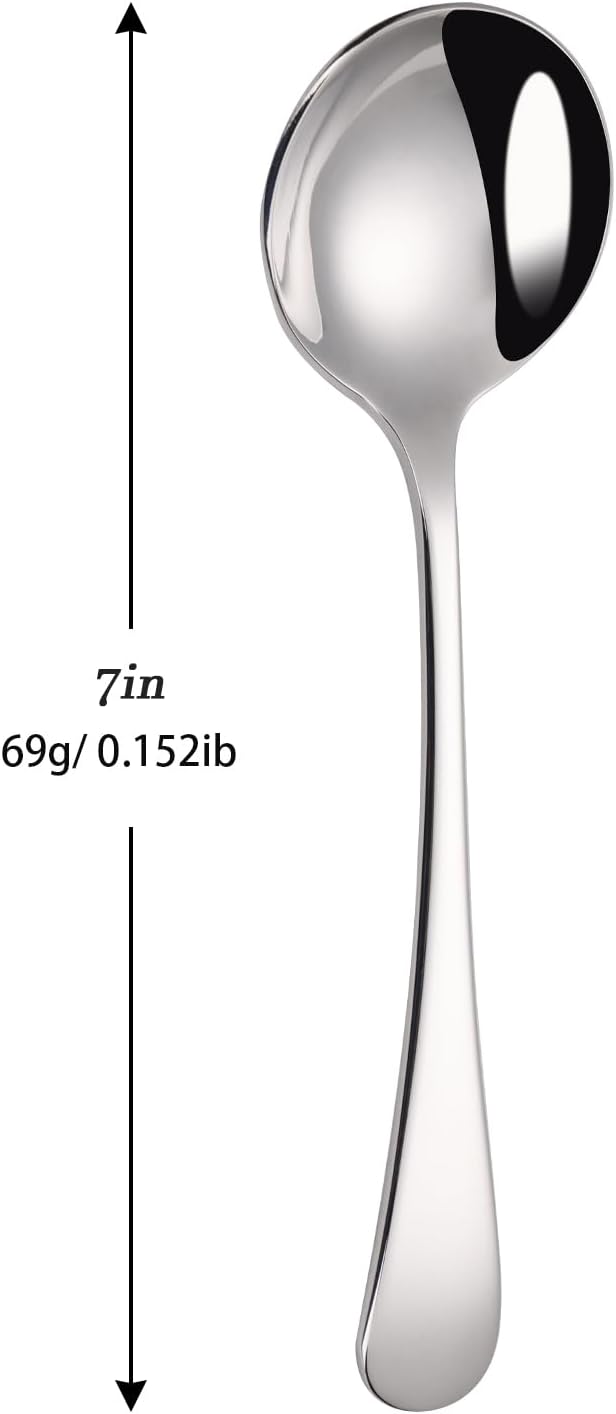 Mafier 7" Elegant Soup Spoons Silverware Set,18/10 Stainless Steel,Dishwasher Safe(Set of 4,Silver)