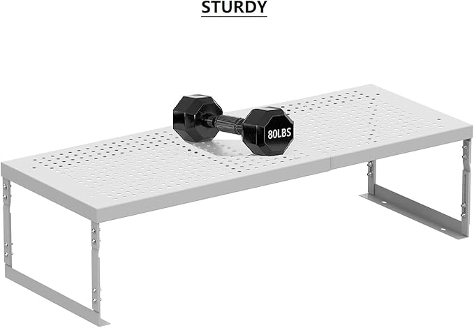 Asiingkel Stackable Expandable Metal Shelf Organizer - Adjustable Wire Storage Rack with Holes for Kitchen, Bathroom, Cabinet, Office - Space Saving, Durable & Sturdy Design（1PACK/Large/White