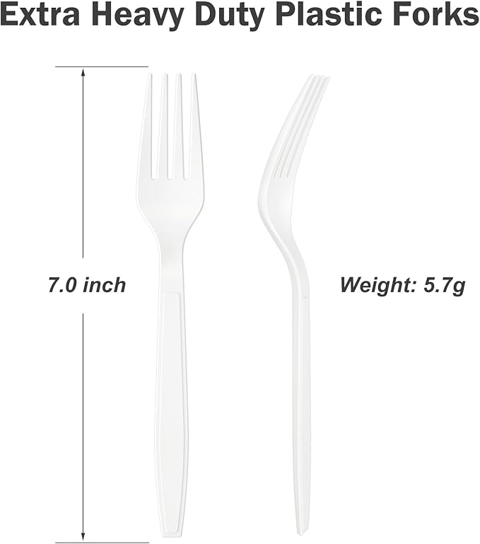 Dealusy 360 Count Extra Heavy Duty White Plastic Forks Disposable, BPA-Free, Heat Resistant, Solid and Durable Disposable Forks Bulk, Premium Plastic Forks heavy duty for Party Supply