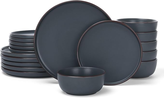 Famiware Mercury 18-Piece Stoneware Dinnerware Set, Charcoal