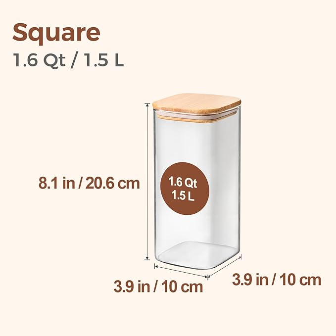 ComSaf Glass Storage Containers wtih Lids 1.6 Qt, Set of 3 Food Storage Jar