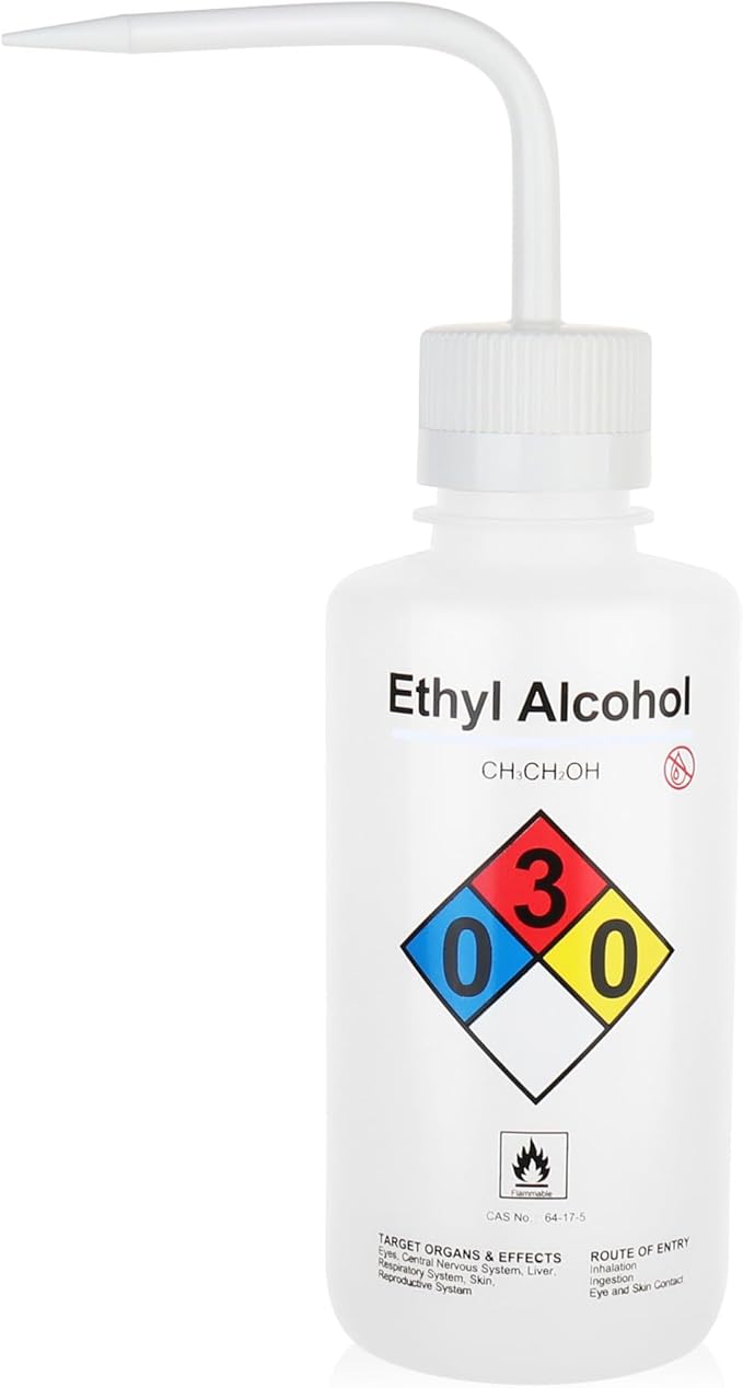 LABINVO Ethyl Alcohol Wash Bottles, 1PC of Vol.500ml (17oz), Narrow Mouth, Self-Venting Safety Wash Bottles, LDPE Material,IN-WBE501