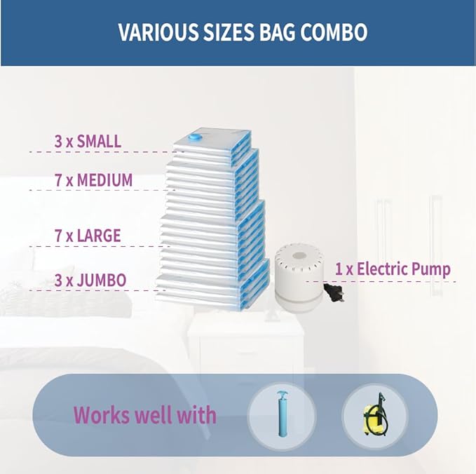 Vacuum Storage Bags 20 Pack Electric Pump, 80% Space Saver Vacuum Seal bags