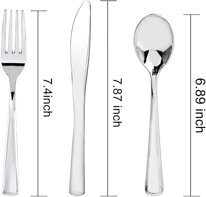 WDF 180 Pieces Silver Plastic Silverware - Silver Plastic Cutlery - Fancy Plastic Silverware Heavy Duty - 60 Forks 60 Knives 60 Spoons - Disposable Plastic Utensils Perfect for Party Wedding