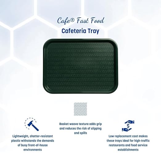 Carlisle FoodService Products Café Cafeteria Tray, Fast Food Tray for Restaurant or Commercial Use, 12" x 16", 24 Count, Forest Green