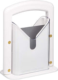 Hoan The Original Bagel Guillotine Slicer - 9.25-Inch Stainless Steel Blade Slicer - Safe and Efficient Easy Bagel Cutter for Muffins, Rolls, Buns with Precision Ground Serrated Blade (White)