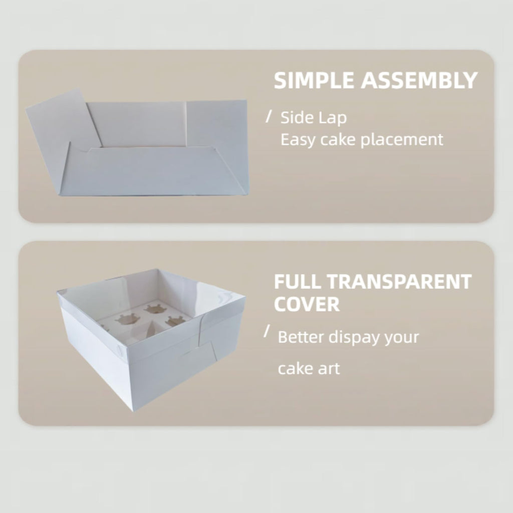 SAHROO Bento Cake Box - Easy to Assemble White 4-inch Cake and 5 Cupcakes Box With Insert - 5 Sets Base for Family Birthday Party Mother's Day