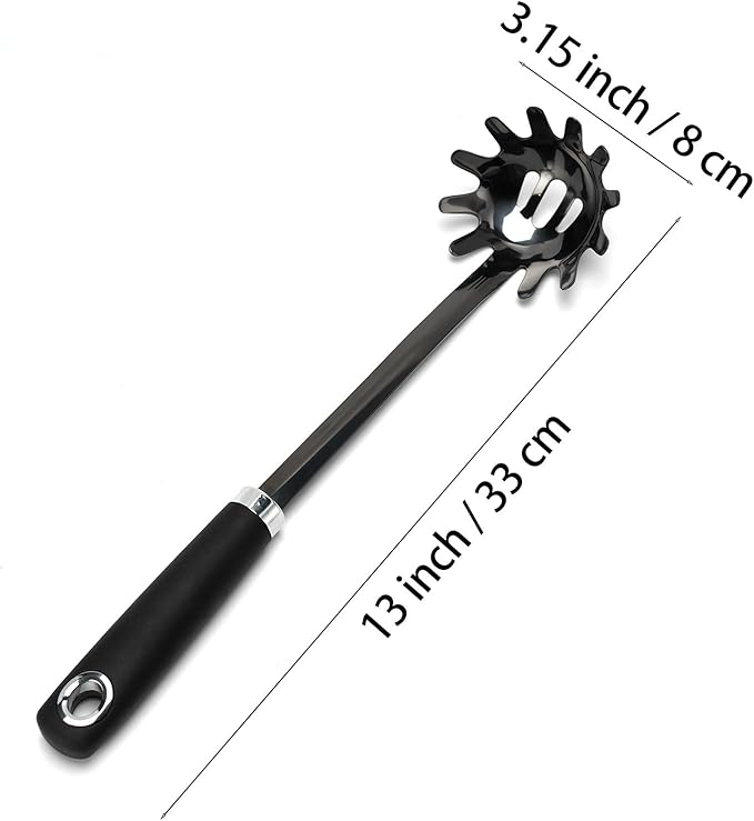 JXWING Black Stainless Steel Pasta Spoon, Spaghetti Server, Pasta Fork