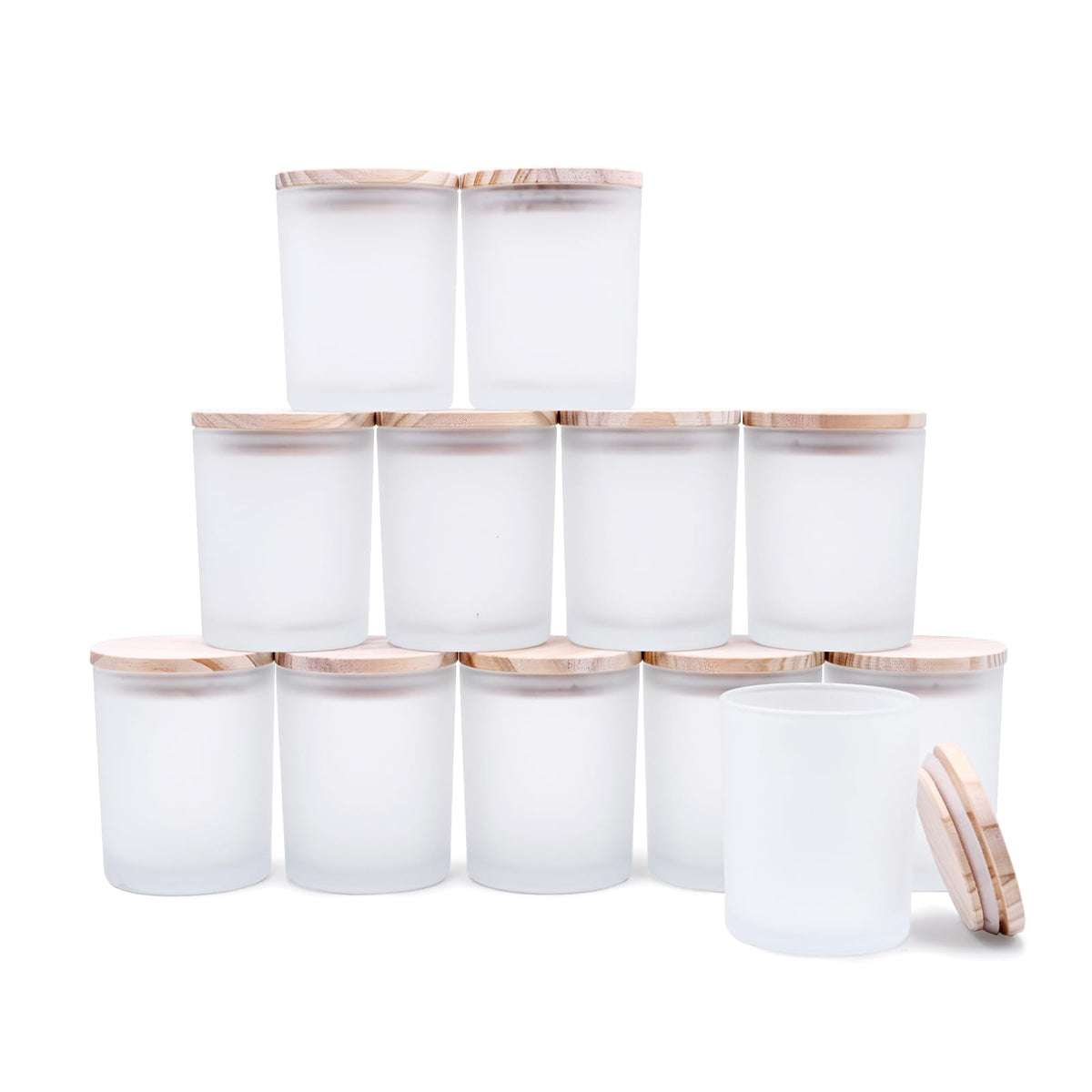 SHOWIN Thick Candle Jars for Making Candles 12 Pcs, 7 OZ Empty Jars with Wood Lids for Candle Making, Sample Container, Clear