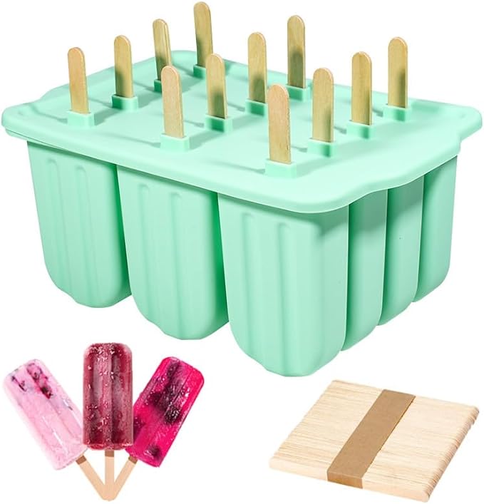 HoneTeek Silicone Popsicles Molds 12 Pieces, Popsicle Holders for Kids with 50 Wooden Sticks Cake Pop Molds, Ice Pop Mold BPA Free Easy Release,Ice Cream Molds Popsicle Maker for Toddlers