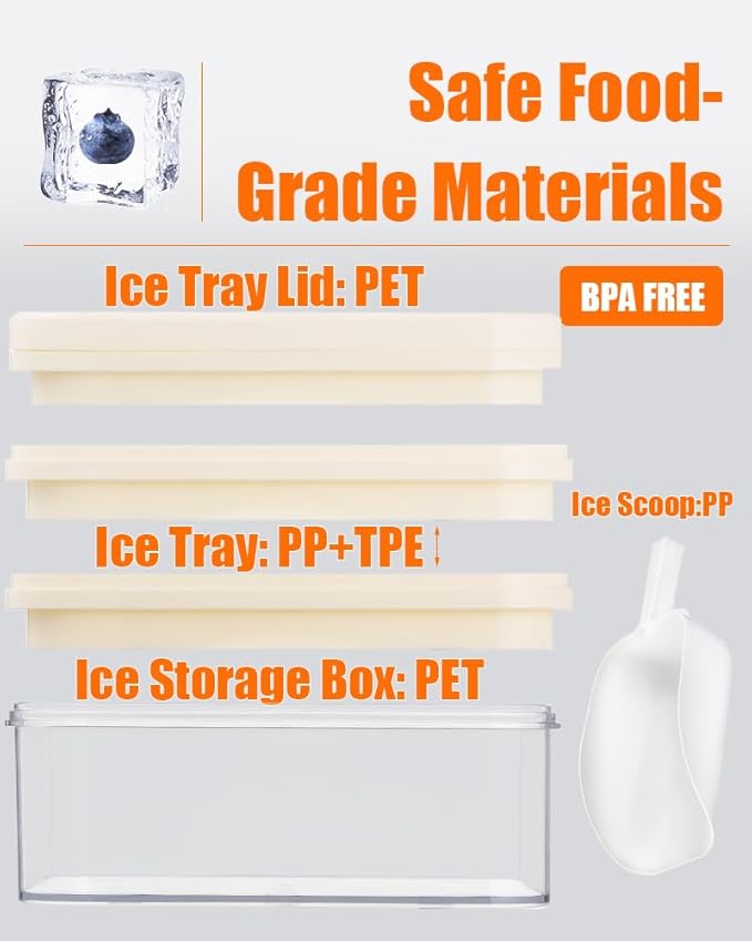 Brigii Ice Cube Tray with Lid & Storage Bin, 56 Cubes Ice Trays for Freezer