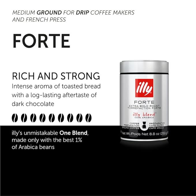 illy Ground Drip Coffee, Forte Dark Roast, 8.8 oz
