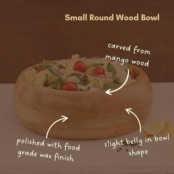Small Wood Salad Bowl for Serving Fruits and Salads, Mango Wood, Natural Finish, 11 Inch