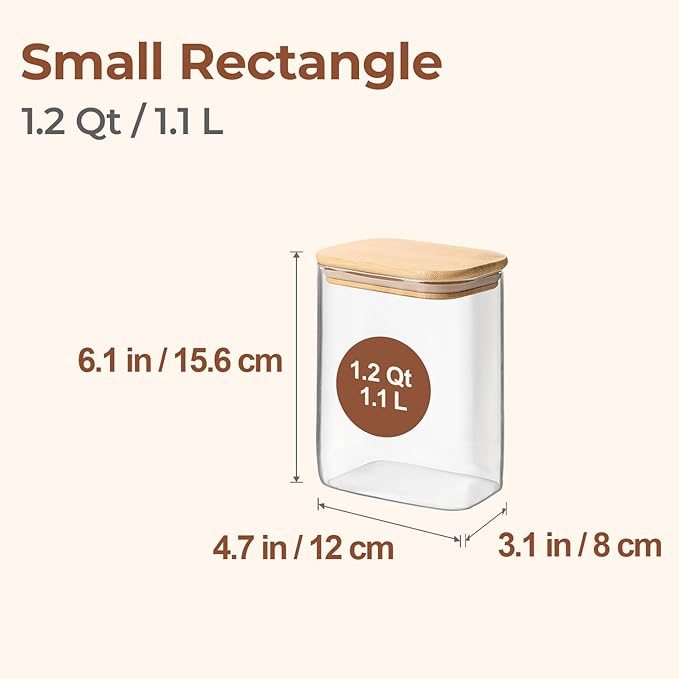 ComSaf Glass Storage Containers wtih Lids 1.2 Qt, Set of 4 Food Storage Jar