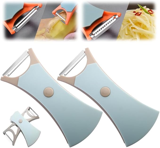 2 In 1 Fruit Peeler,Peeling and shredding Vegetables Potato Vegetable Peeler Carbon Steel Blade,Multi Function Stainless Steel Vegetable Peeler with Straight and Serrated Blades (2PCS-A)