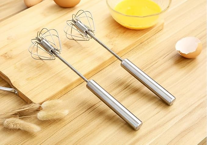 2 PCS Stainless Steel Semi-Automatic Whisk, Hand Push Rotary Whisk Blender, Versatile Milk Frother for Blending, Whisking, Stirring (12 Inch)