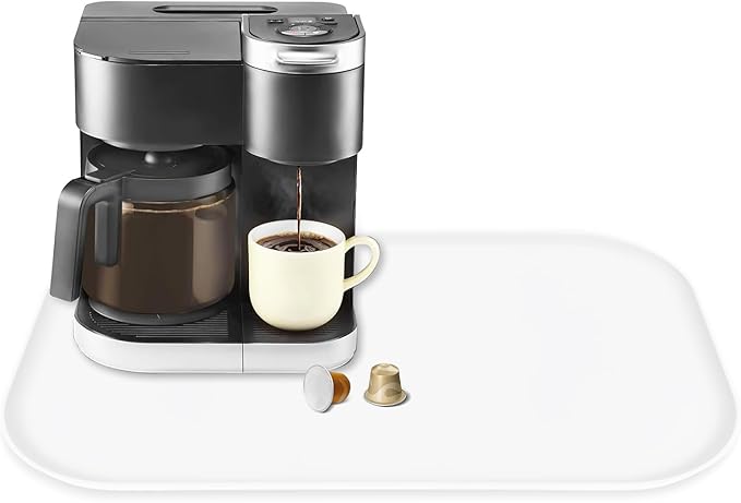 Silicone Coffee Maker Mat with Lip for Countertops, 24'' x 16'', White