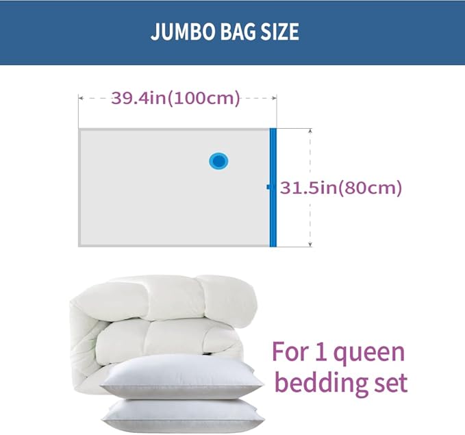 Vacuum Storage Bags Jumbo 7 Pack Hand Pump, 80% Space Saver Vacuum Seal Bag