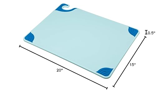 San Jamar Saf-T-Grip Cutting Board With Molded-In Ruler, Plastic Chopping Board for Kitchen, 15" x 20" x 0.5", 1 Count, Blue