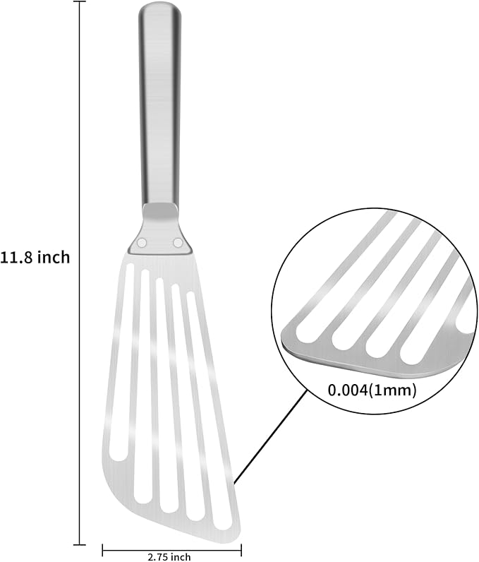 STANFORD Thin Flexible Fish Spatula Stainless Steel, Sturdy Fish Spatula Egg Egg Flipper for Kitchen Cooking Use with Thin Flexible Blade and Ergonomic Hollow Handle, Dishwasher Safe -Silver
