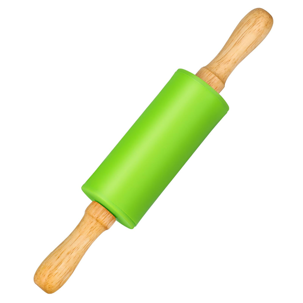 Honglida Mini Silicone Rolling Pin for Kids, Non-stick Surface Wood Handle, 9 Inch 1 Pack Green