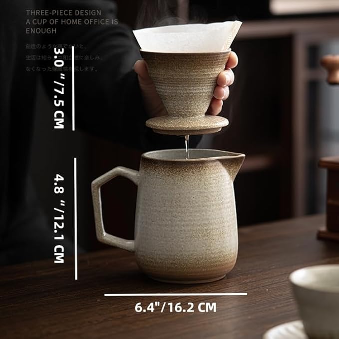 HYAXGM Pour Over Coffee Maker,Ceramic Coffee Maker With 100 pcs Paper Filter，16oz/480ml Pour Over Coffee Dripper (Retro gold)