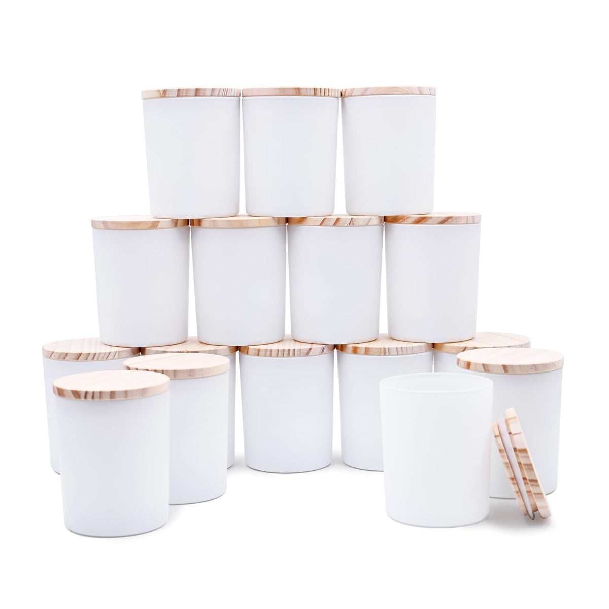SHOWIN Thick Candle Jars for Making Candles 16 Pcs, 7 OZ Empty Jars with Wood Lids for Candle Making, Sample Container, Frosted White