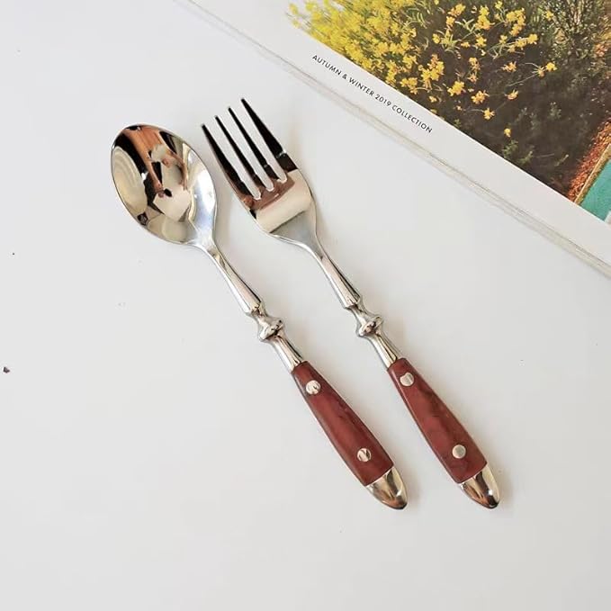 QUEARI 20-Piece Silverware Set Service for 4 with Two Rivets, Vintage Flatware Set, Stainless Steel Cutlery Set with Coffee-colored Bakelite Handle, Dishwasher Safe, Light Brown Color