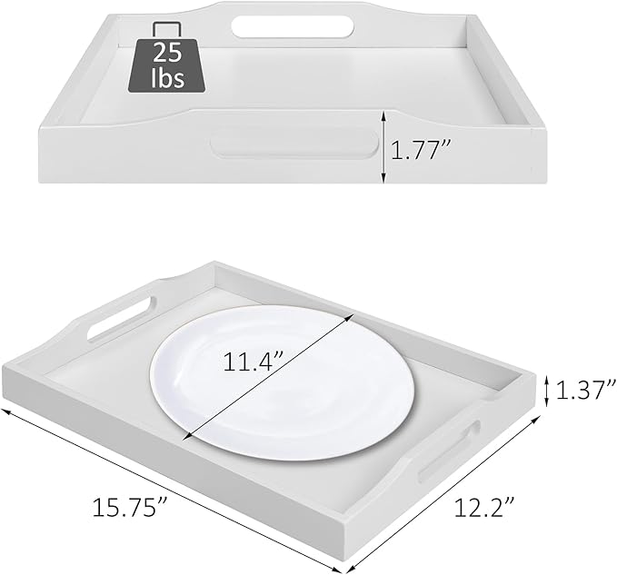 RRX Bamboo Food Serving Tray with Handles,Breakfast Bed Tray (White)