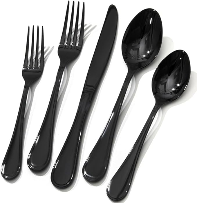 18/10 Stainless Steel Silverware Set for 12, 60 Piece Black Flatware Set