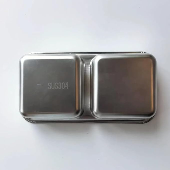 herrydale Stainless Steel Lunch Box for Kids – 2 Compartment Leakproof Snack Container with Lids, Reusable Bento Food Storage for School, Travel & Meal Prep (4-Pack)