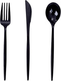 PULOTE 150PCS Black Plastic Silverware Set Disposable - Heavy Duty Black Plastic Cutlery - Black Plastic Utensils Set Include 50 Forks,50 Spoons,50 Knives for Party&Graduation