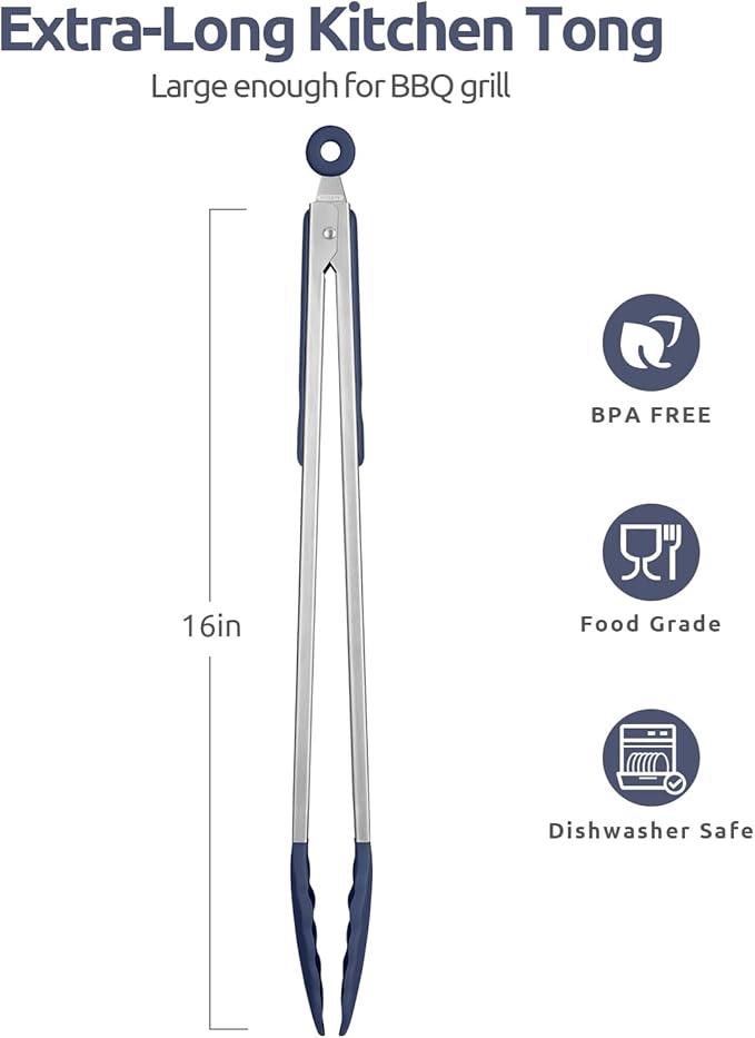 U-Taste Kitchen Tong for Cooking, 600ºF Heat-Resistant, 16in/Midnight Blue