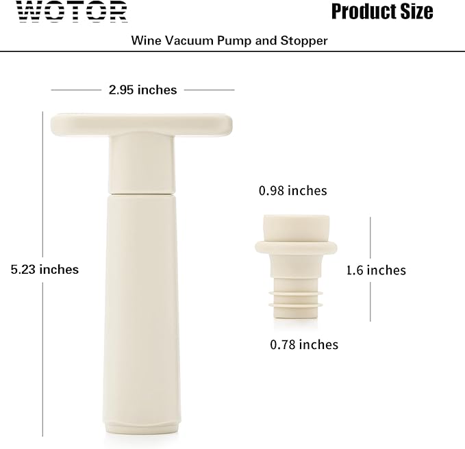 WOTOR Wine Saver Vacuum Pump with 4 Stoppers, Wine Stopper & Preserver, Reusable Bottle Sealer Keeps Fresh, Ideal Accessories Gift, Flat Handle (Cream)
