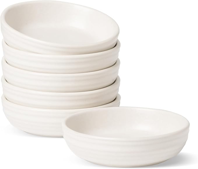 famiware Ceramic Soy Sauce Dish, 3oz Dipping Bowl Set of 6, Matte White