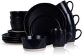 Stone Lain Jules Stoneware 16-Piece Dinnerware Set, Plates and Bowls, Service for 4, Black, Microwave & Dishwasher Safe