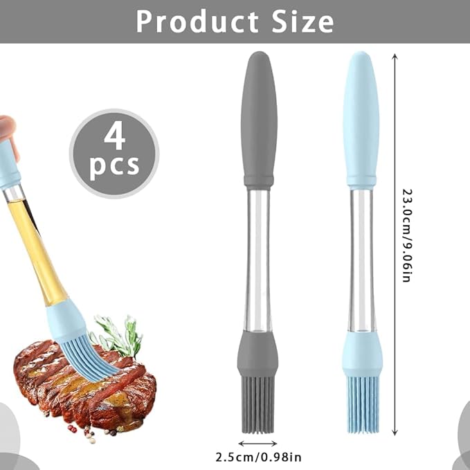 ZYMJBB 4 Pack Silicone Basting Brush for Cooking, Heat Resistant Pastry Brushes with Oil Reservoir Handle, Food-Grade BBQ Brush for Grilling, Baking, Barbecue, Sauce, Butter, Meat, Kitchen and Outdoor