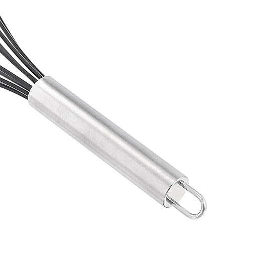 Amazon Basics Stainless Steel and Silicone Non-Stick Coated Whisk Set for Beating and Whisking, Dishwasher Safe, 8", 10", and 12", Pack of 3, Black