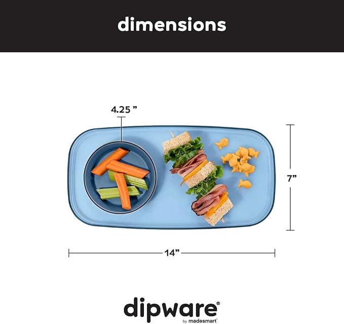 madesmart dipware Small Serving Plate, Stackable & Removable Dip Bowl for Salsa, Queso, Salad, Olives, Dishwasher & Microwave Safe, Multipurpose Plate & Bowl, Blue