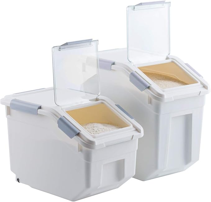 CITY BABY 2 Pack Airtight Flour Storage Container With Scoop,Dry Food, Sugar, Baking Supplies,Rice Container Set -BPA Free- Pet Food Storage Container,Dog Cat Birds Food Bin(13LB)