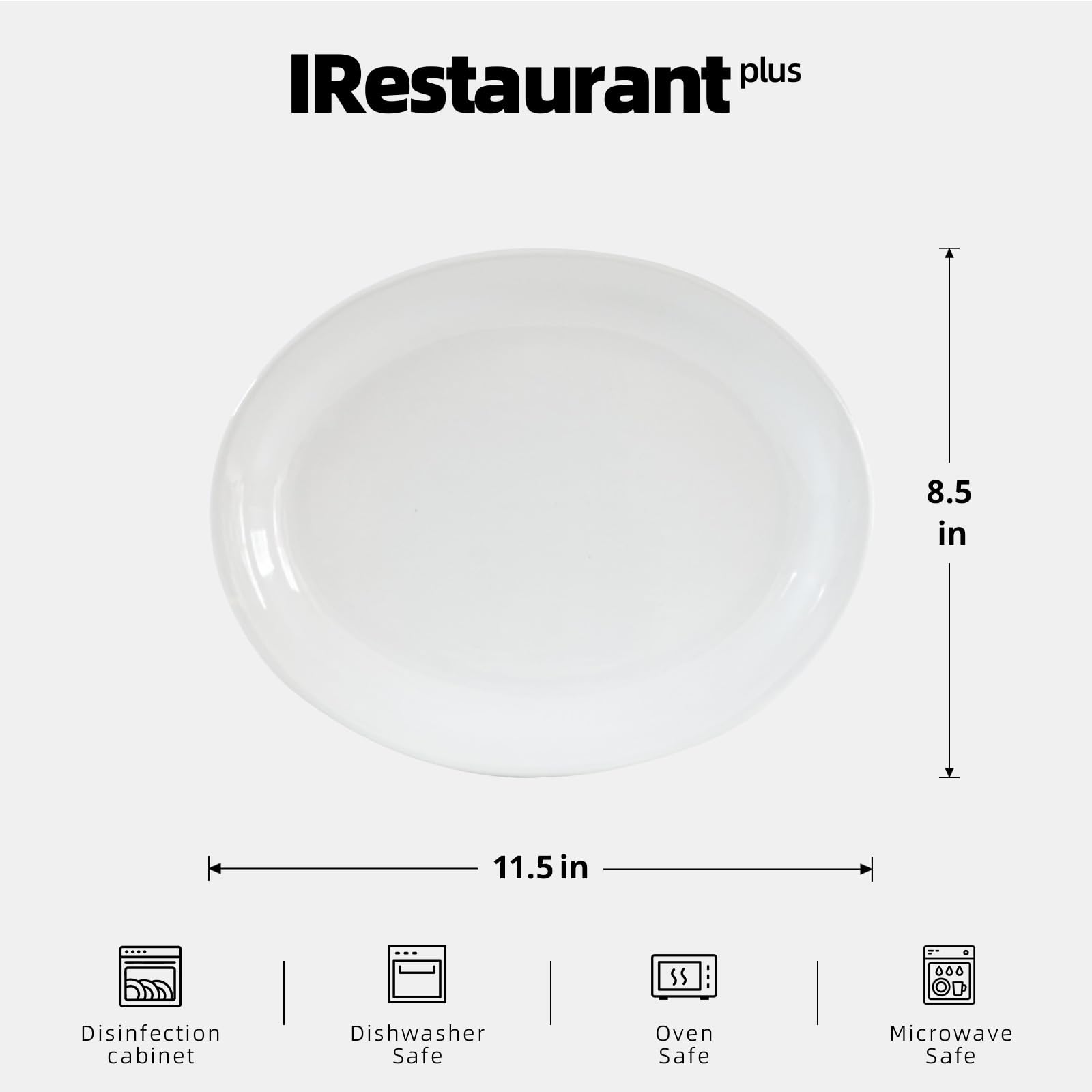 IRESTAURANT PLUS Stoneware Narrow Rim Commercial Grade Dinnerware,Bright White Oval Platter 11.5" x 8.5", Case of 12