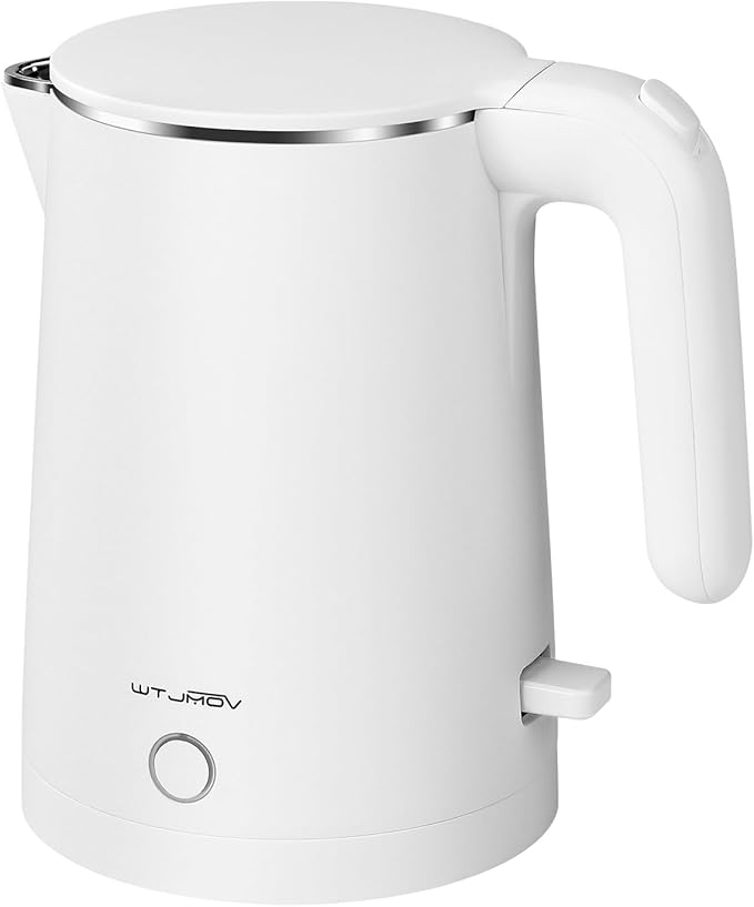 WTJMOV Electric Kettle Stainless Steel, 1.0L Small Water Boiler 1200W Fast Boiling, Double Wall Tea Kettle Pot Automatic Shut Off, Durable Coffee & Tea Maker/Warmer/Heater White