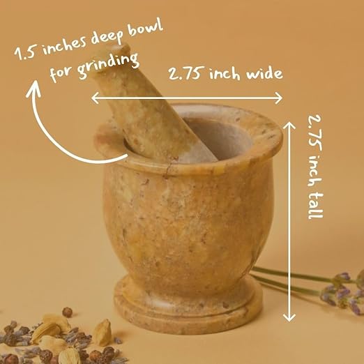 Stone Mortar and Pestle for Curshing Pills and Spices, Beige, Mini Size, 2.75" Wide